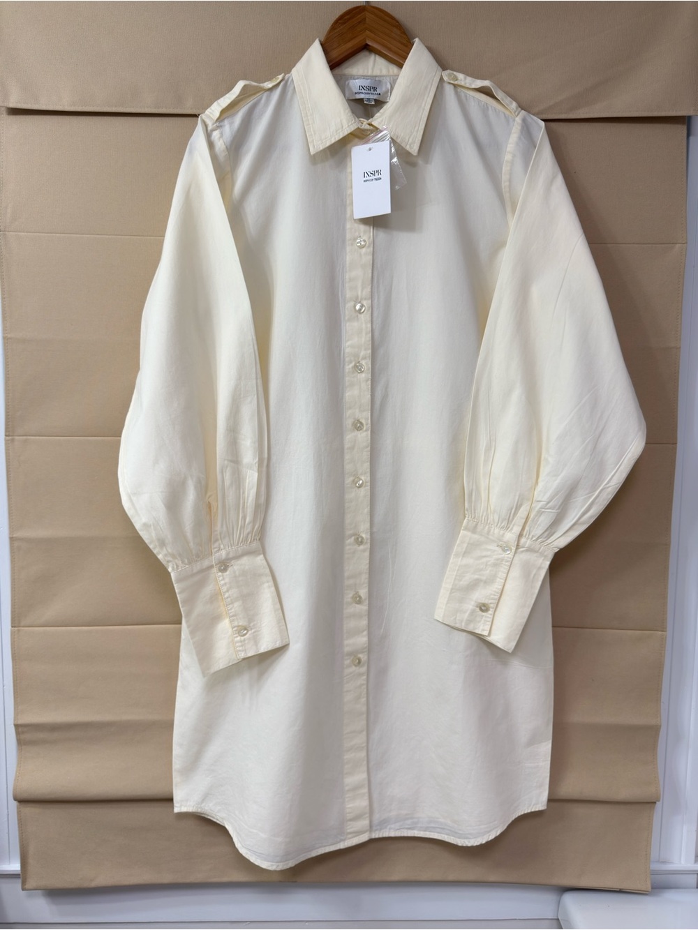 Tezza x Inspired Longline Button-Down Shirt Dress in Cream